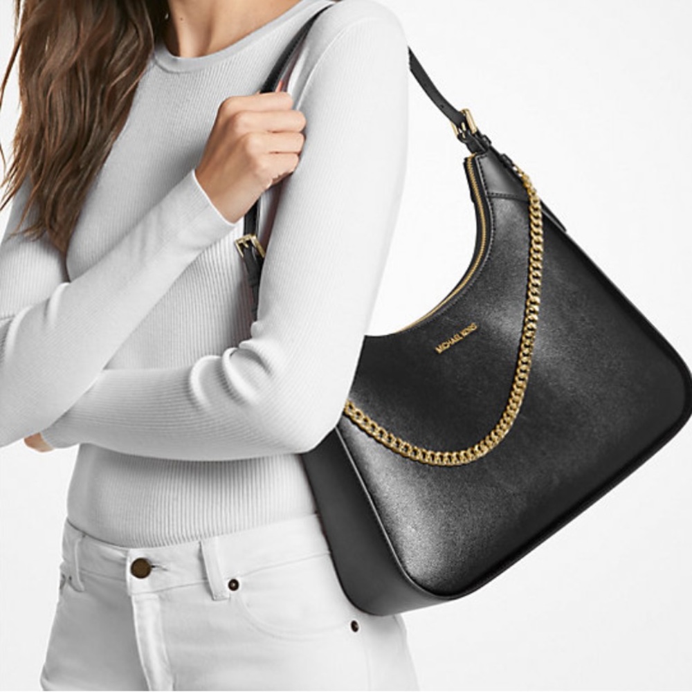 Michael Kors Wilma Large Black Leather Shoulder Bag - Picture 2 of 5